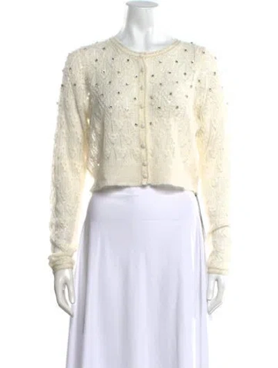 Pre-owned Loveshackfancy Patterned Crew Neck Sweater W/ Tags In White