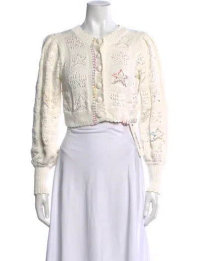 Pre-owned Loveshackfancy Patterned Crew Neck Sweater In White