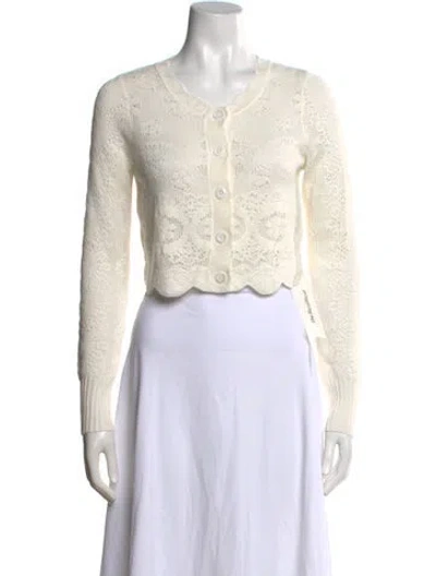 Pre-owned Loveshackfancy Patterned Crew Neck Sweater In White