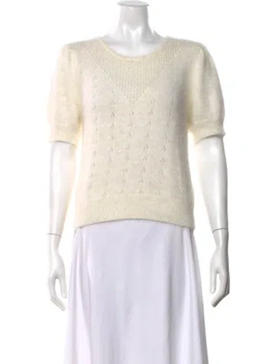 Pre-owned Loveshackfancy Patterned Crew Neck Sweater In White