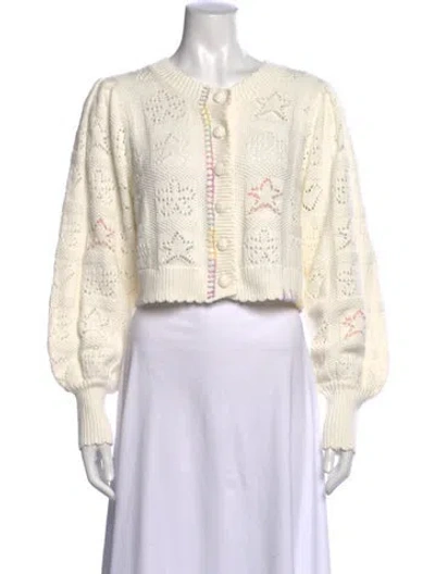 Pre-owned Loveshackfancy Patterned Crew Neck Sweater In White