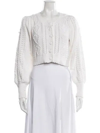 Pre-owned Loveshackfancy Patterned Crew Neck Sweater In White