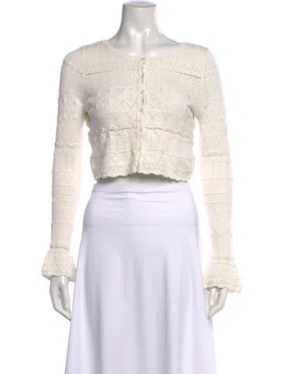 Pre-owned Loveshackfancy Patterned Crew Neck Sweater In White