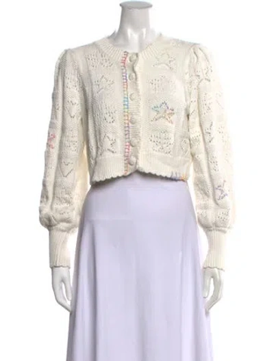 Pre-owned Loveshackfancy Patterned Crew Neck Sweater In White