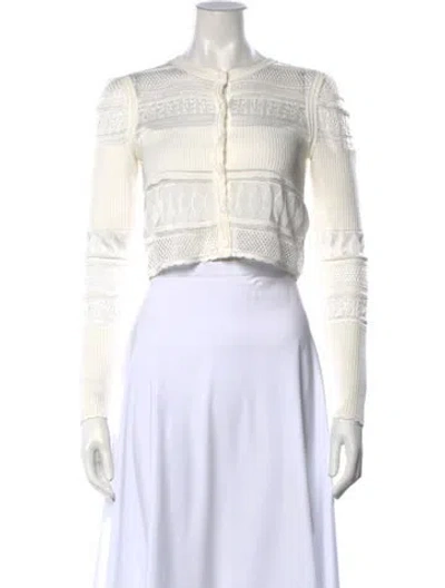 Pre-owned Loveshackfancy Patterned Crew Neck Sweater In White