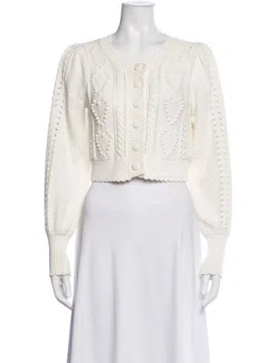 Pre-owned Loveshackfancy Patterned Crew Neck Sweater In White