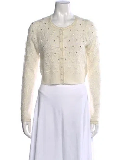 Pre-owned Loveshackfancy Patterned Crew Neck Sweater In White