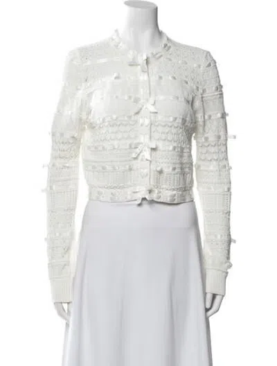 Pre-owned Loveshackfancy Patterned Crew Neck Sweater In White