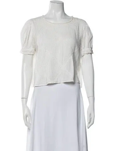 Pre-owned Loveshackfancy Patterned Crew Neck Top In White