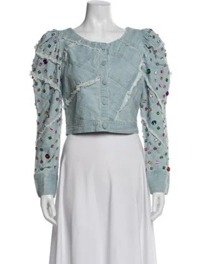 Pre-owned Loveshackfancy Patterned Denim Jacket In Blue