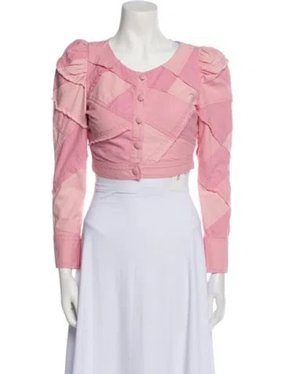 Pre-owned Loveshackfancy Patterned Denim Jacket In Pink