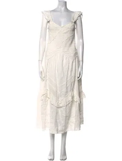 Pre-owned Loveshackfancy Patterned Long Dress In White