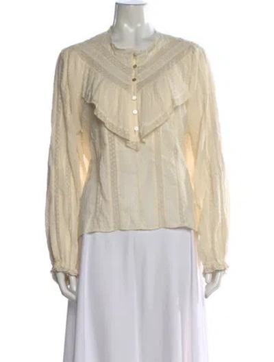 Pre-owned Loveshackfancy Patterned Long Sleeve Blouse In Neutral