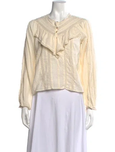 Pre-owned Loveshackfancy Patterned Long Sleeve Blouse In Neutral