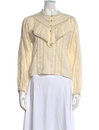 Pre-owned Loveshackfancy Patterned Long Sleeve Blouse In Neutrals