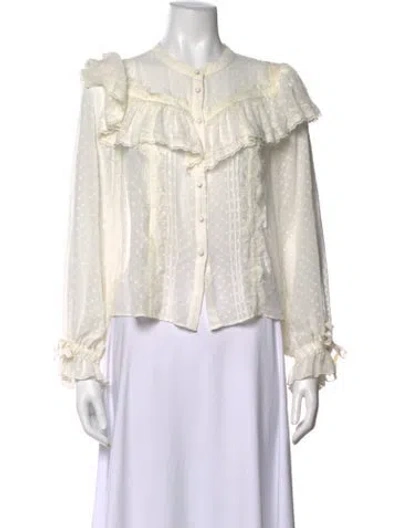 Pre-owned Loveshackfancy Patterned Long Sleeve Blouse In Neutrals