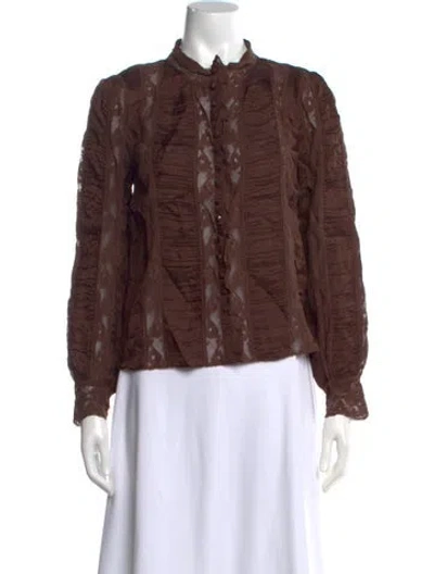 Pre-owned Loveshackfancy Patterned Long Sleeve Blouse W/ Tags In Brown