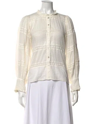 Pre-owned Loveshackfancy Patterned Long Sleeve Blouse In White