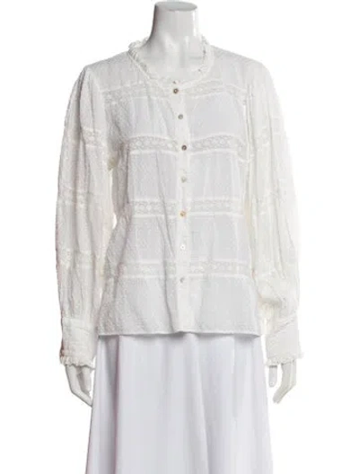 Pre-owned Loveshackfancy Patterned Long Sleeve Blouse In White