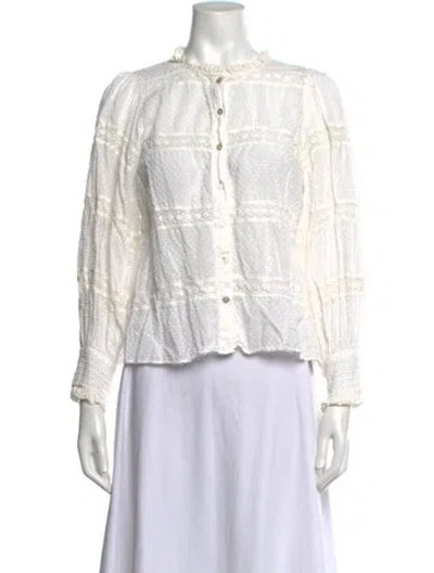 Pre-owned Loveshackfancy Patterned Long Sleeve Blouse In White