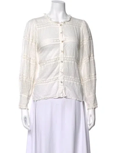 Pre-owned Loveshackfancy Patterned Long Sleeve Blouse In White