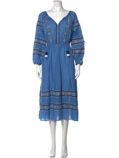 Pre-owned Loveshackfancy Patterned Midi Length Dress In Blue