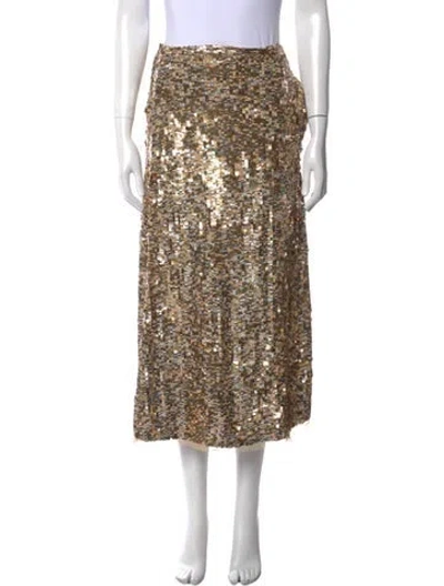 Pre-owned Loveshackfancy Patterned Midi Length Skirt In Gold