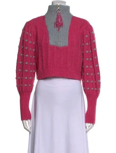 Pre-owned Loveshackfancy Patterned Mock Neck Sweater In Pink