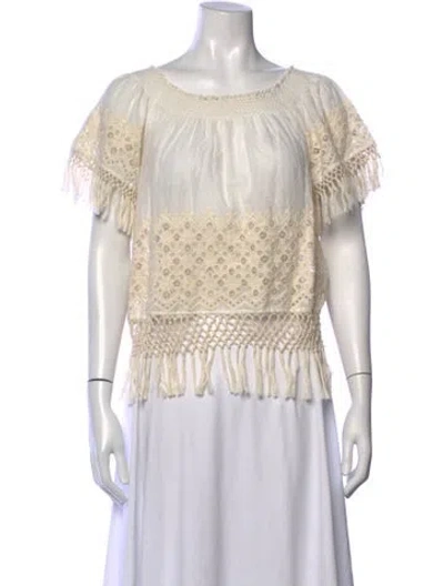 Pre-owned Loveshackfancy Patterned Off-the-shoulder Blouse In Neutrals