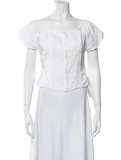 Pre-owned Loveshackfancy Patterned Off-the-shoulder Blouse In White