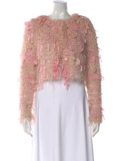 Pre-owned Loveshackfancy Patterned Open Front Sweater In Pink