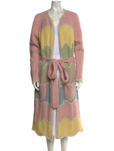 Pre-owned Loveshackfancy Patterned Open Front Sweater In Pink