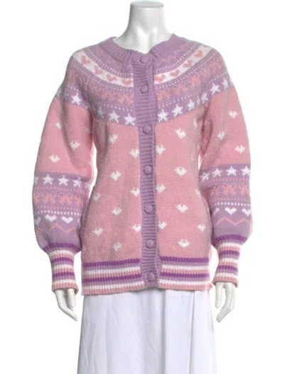 Pre-owned Loveshackfancy Patterned Open Front Sweater In Pink/purple