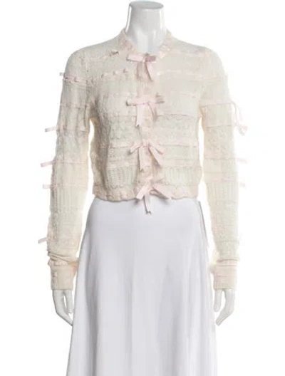 Pre-owned Loveshackfancy Patterned Open Front Sweater In White