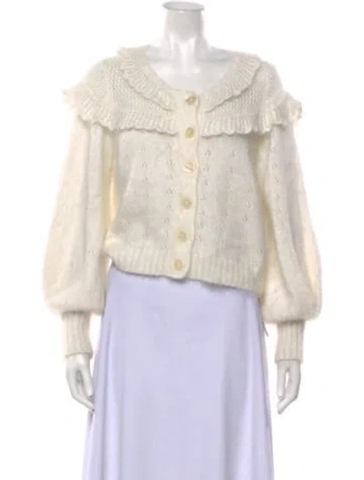 Pre-owned Loveshackfancy Patterned Open Front Sweater In White