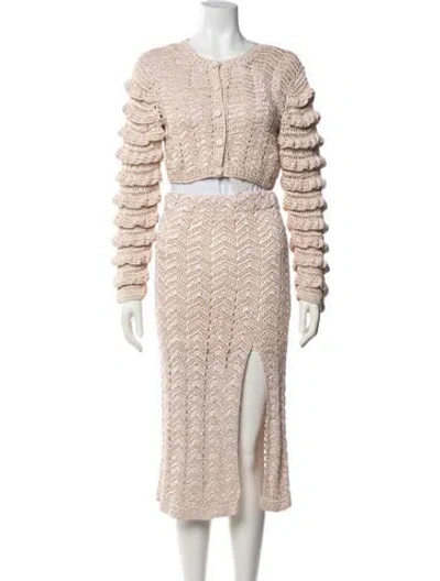 Pre-owned Loveshackfancy Patterned Pleated Accents Skirt Set In Neutrals