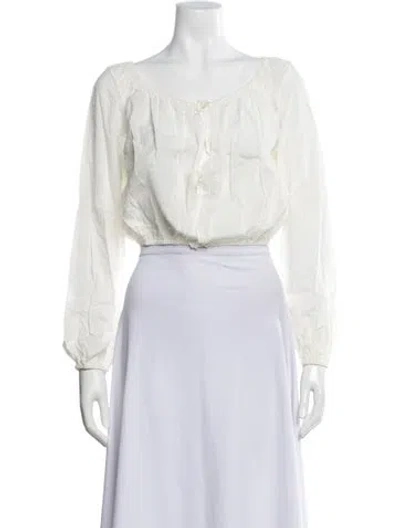 Pre-owned Loveshackfancy Patterned Scoop Neck Blouse In White