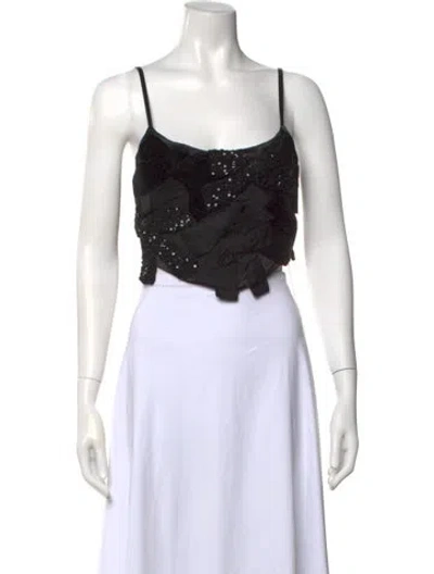 Pre-owned Loveshackfancy Patterned Scoop Neck Crop Top In Black