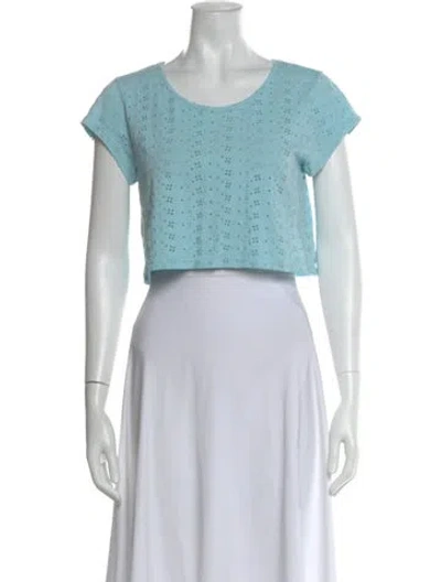 Pre-owned Loveshackfancy Patterned Scoop Neck Crop Top In Blue