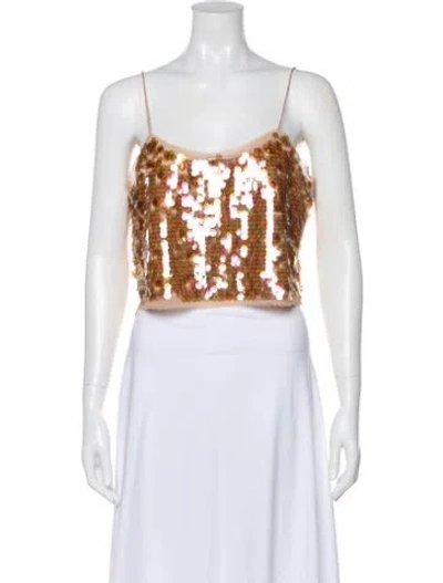 Pre-owned Loveshackfancy Patterned Scoop Neck Crop Top In Multi