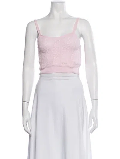 Pre-owned Loveshackfancy Patterned Scoop Neck Crop Top In Pink