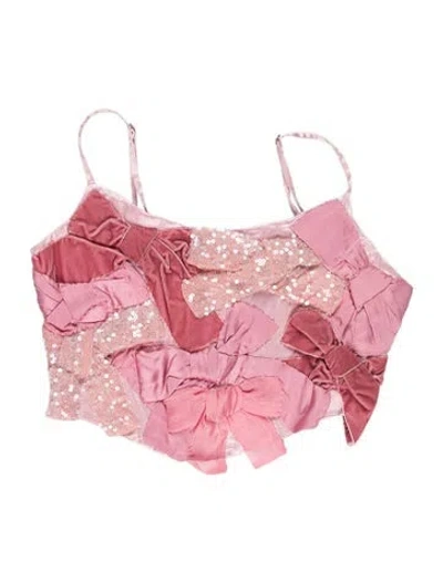 Pre-owned Loveshackfancy Patterned Scoop Neck Crop Top In Pink