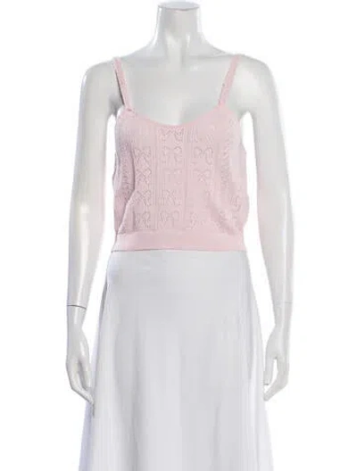 Pre-owned Loveshackfancy Patterned Scoop Neck Crop Top In White