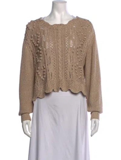 Pre-owned Loveshackfancy Patterned Scoop Neck Sweater W/ Tags In Neutrals