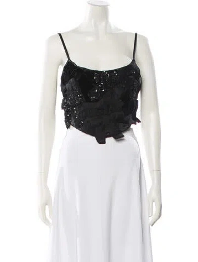 Pre-owned Loveshackfancy Patterned Scoop Neck Top W/ Tags In Black