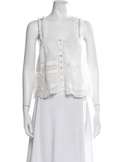 Pre-owned Loveshackfancy Patterned Square Neckline Blouse In White