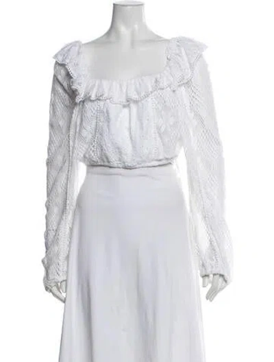 Pre-owned Loveshackfancy Patterned Square Neckline Crop Top In White