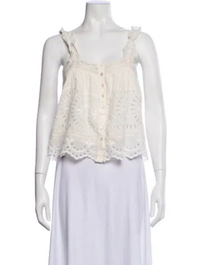 Pre-owned Loveshackfancy Patterned Square Neckline Top In White