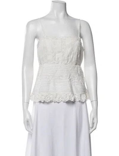Pre-owned Loveshackfancy Patterned Square Neckline Top In White