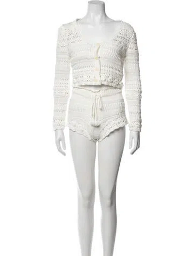 Pre-owned Loveshackfancy Patterned Tassel Accents Short Set In Neutrals